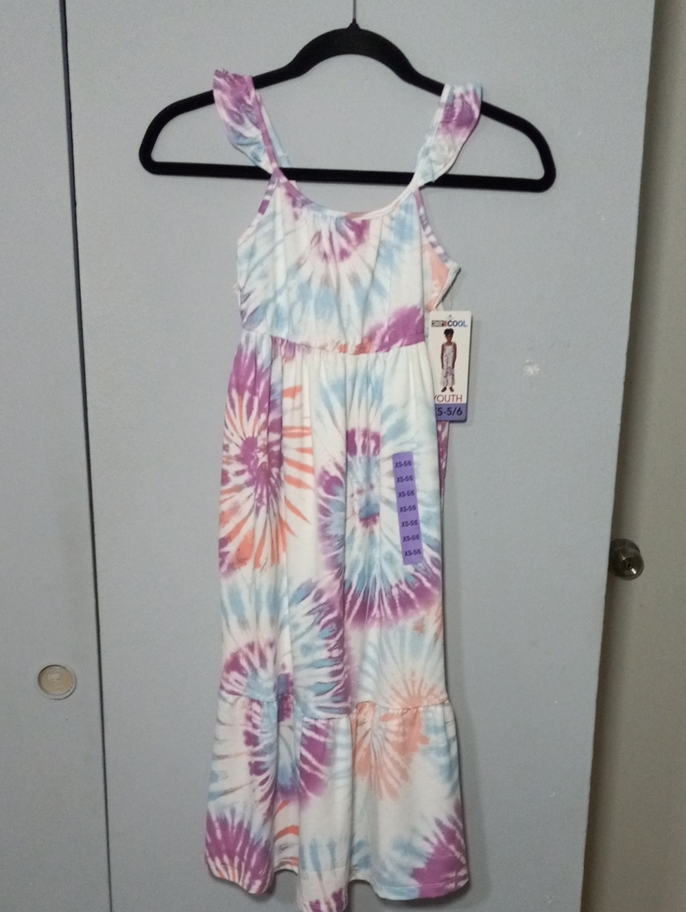 32°Cool White Multi Tie-Dye Maxi Dress with Ruffle Straps Size XS 5-6 NWT